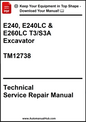 Technical service repair manual for E240, E240LC, and E260LC T3/S3A excavator model TM12738 on a white background.