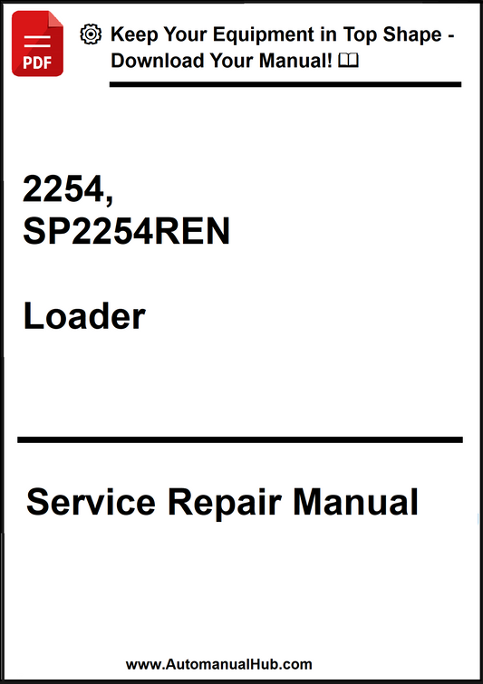 Service repair manual cover for a loader with contact information.