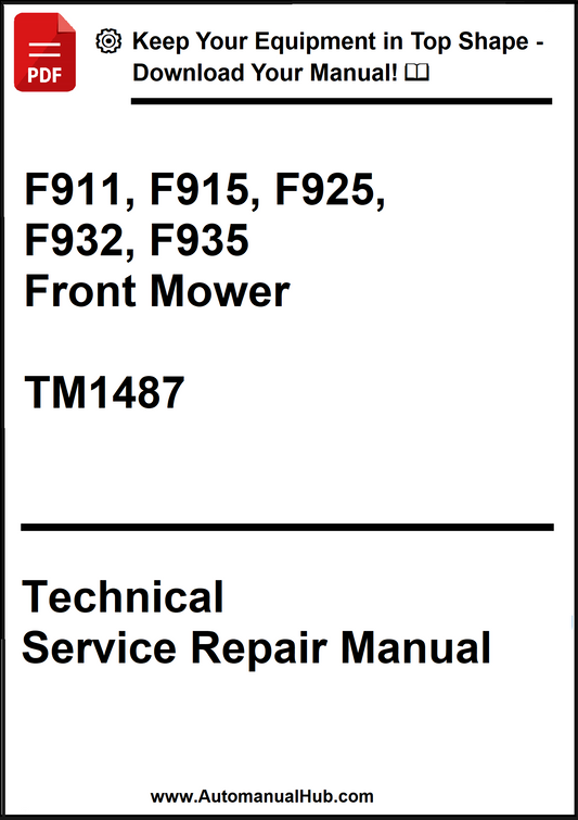 Technical Service Repair Manual for F911, F915, F925, F932, F935 Front Mower model TM1487 on a white background.