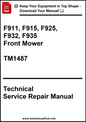 Technical Service Repair Manual for F911, F915, F925, F932, F935 Front Mower model TM1487 on a white background.