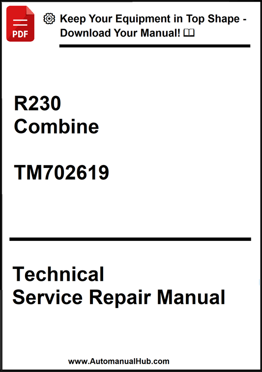 Technical Service Repair Manual for R230 Combine with model number TM702619 on a white background.