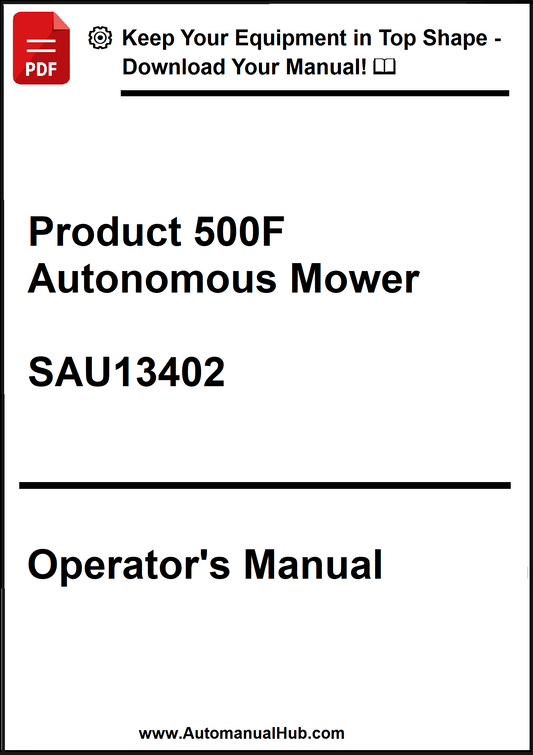 Operator's manual for Product 500F Autonomous Mower with contact information at the bottom.