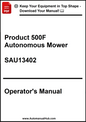 Operator's manual for Product 500F Autonomous Mower with contact information at the bottom.