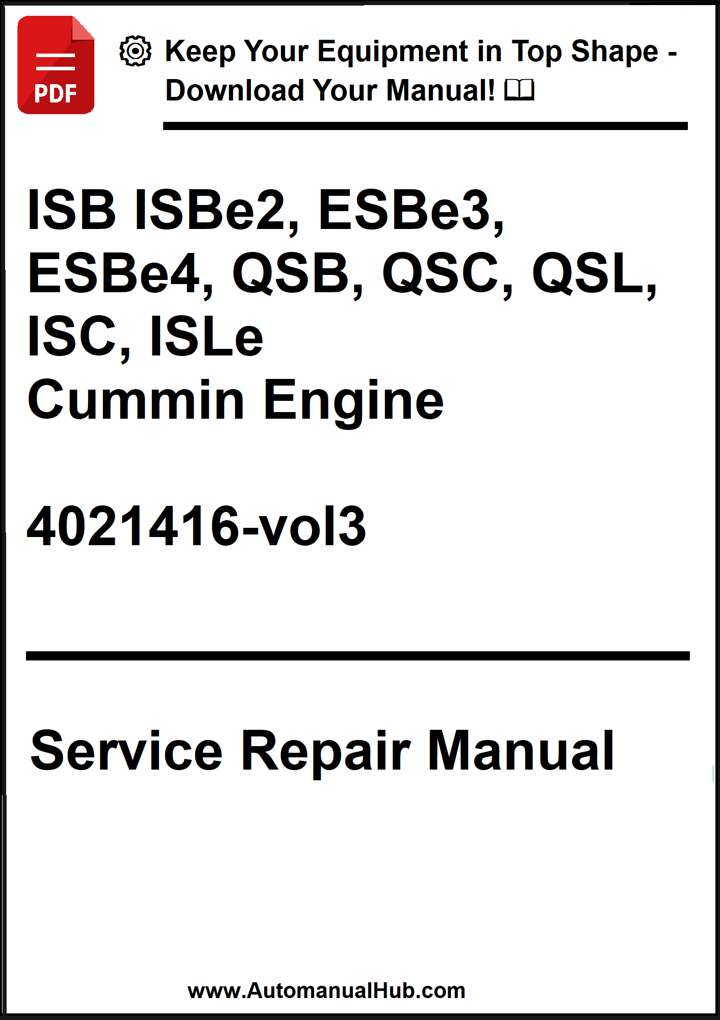 Service repair manual for Cummin Engine models on a white background