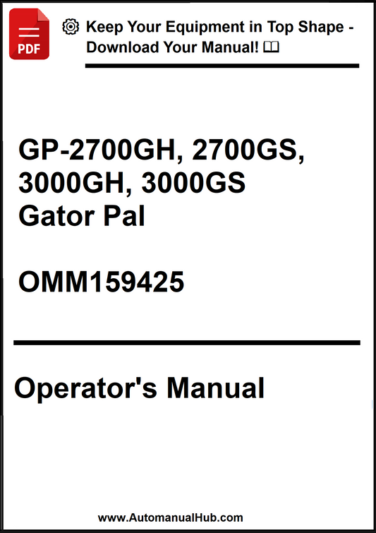 Operator's manual for Gator Pal models GP-2700GH, 2700GS, 3000GH, 3000GS with a download prompt.