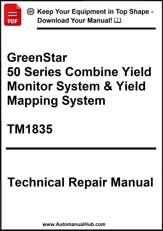 Technical repair manual for GreenStar 50 Series Combine Yield Monitor System & Yield Mapping System on a white background.