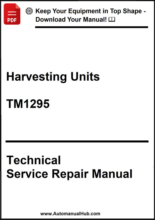 Technical Service Repair Manual for Harvesting Units with text and website URL on a white background