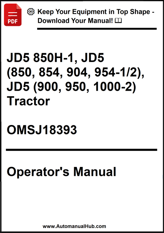 Operator's manual for JD5 tractors with a download prompt on a white background