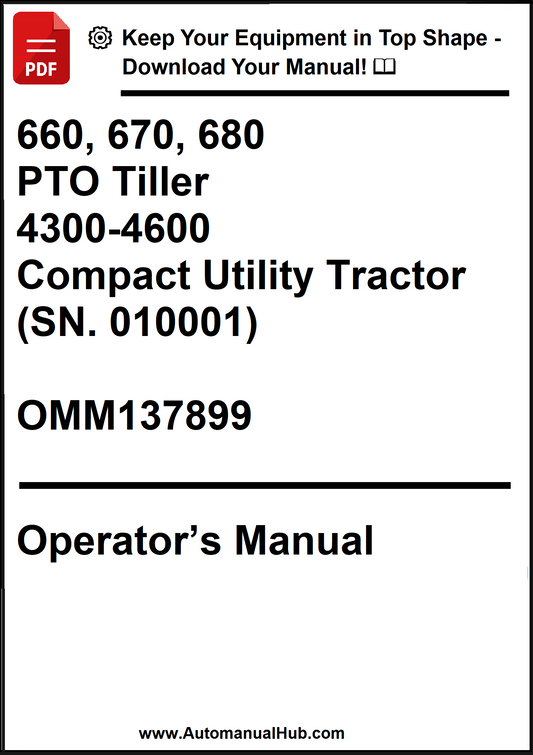 John Deere 660, 670, 680 PTO Tiller For 4300-4600 Compact Utility Tractor (SN. 010001) Operator's Manual OMM137899 - PDF