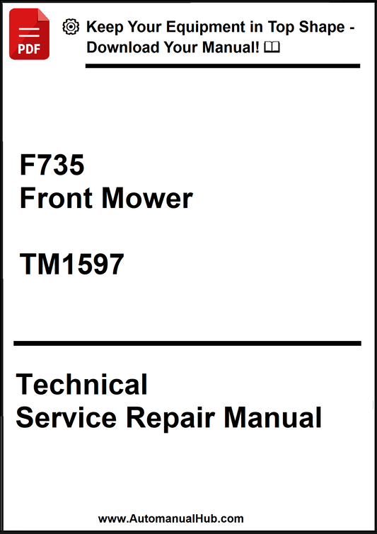 Technical service repair manual for F735 Front Mower with model number TM1597 on a white background.