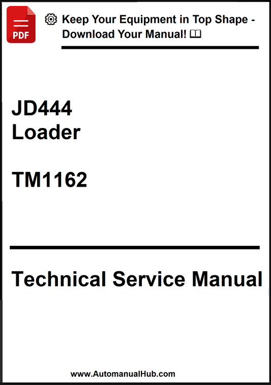 Technical Service Manual for JD444 Loader with download prompt on a white background