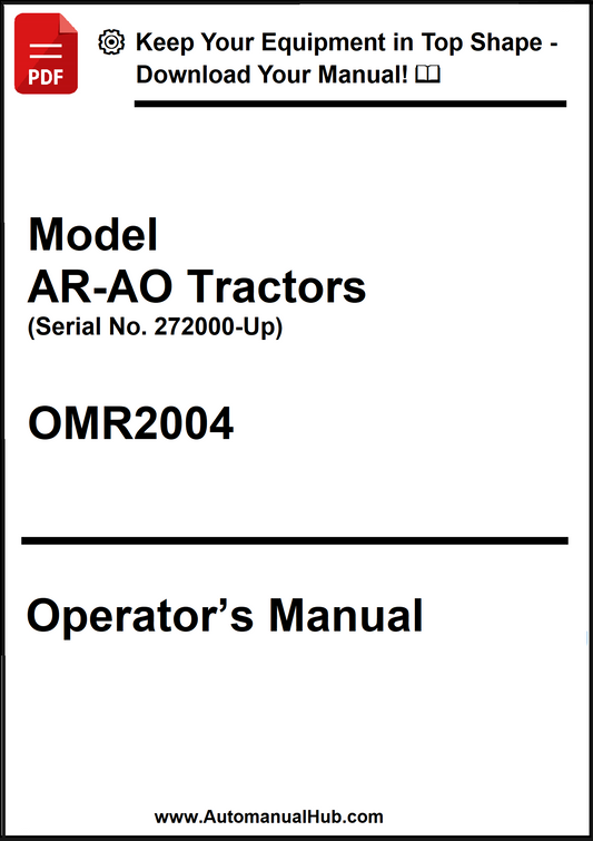 Operator's manual for Model AR-AO Tractors with serial number information on a white background.