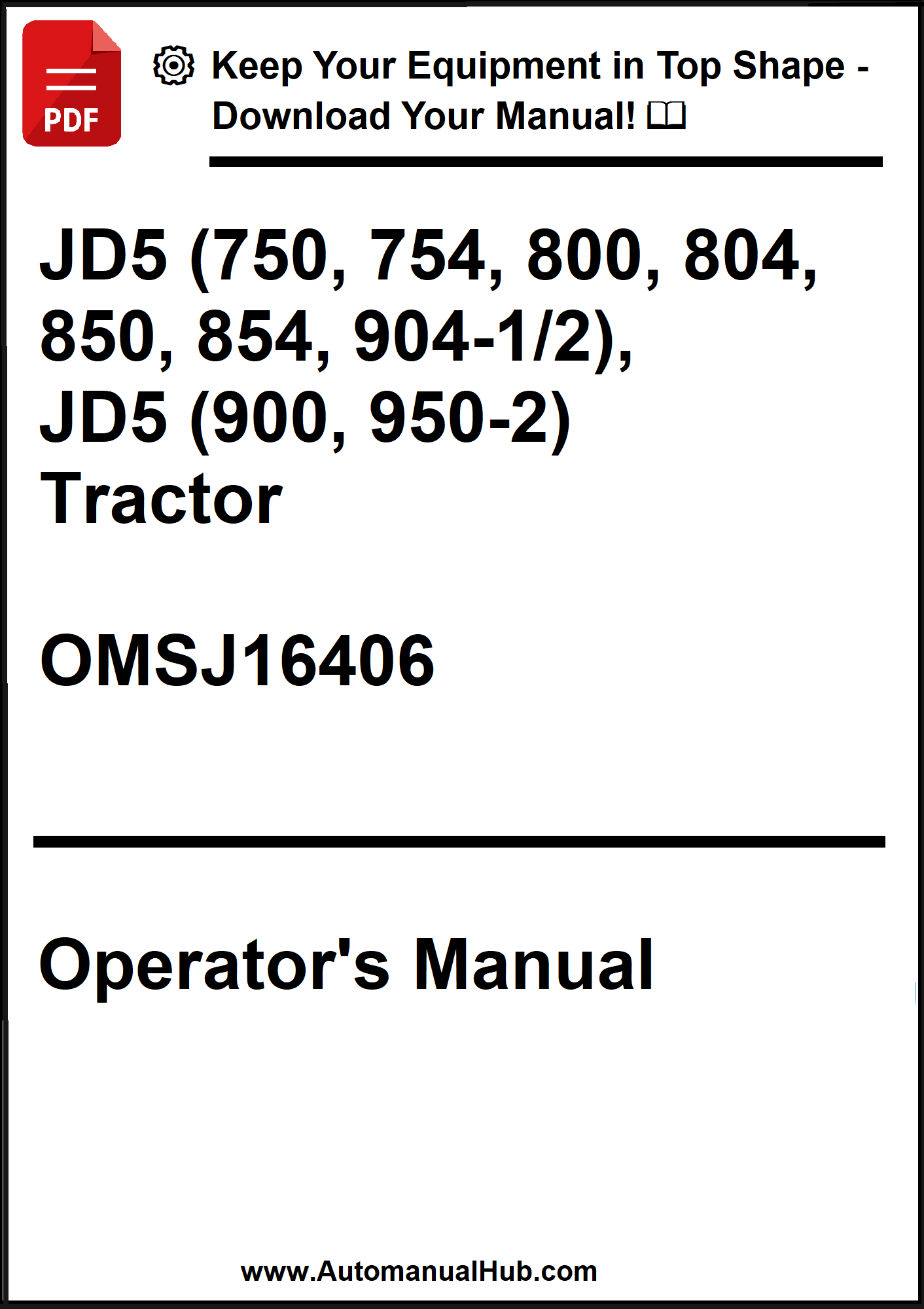 Operator's manual cover for JD5 tractors with contact information.