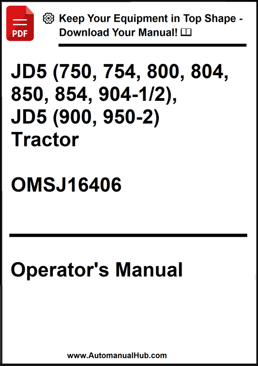 Operator's manual cover for JD5 tractors with contact information.