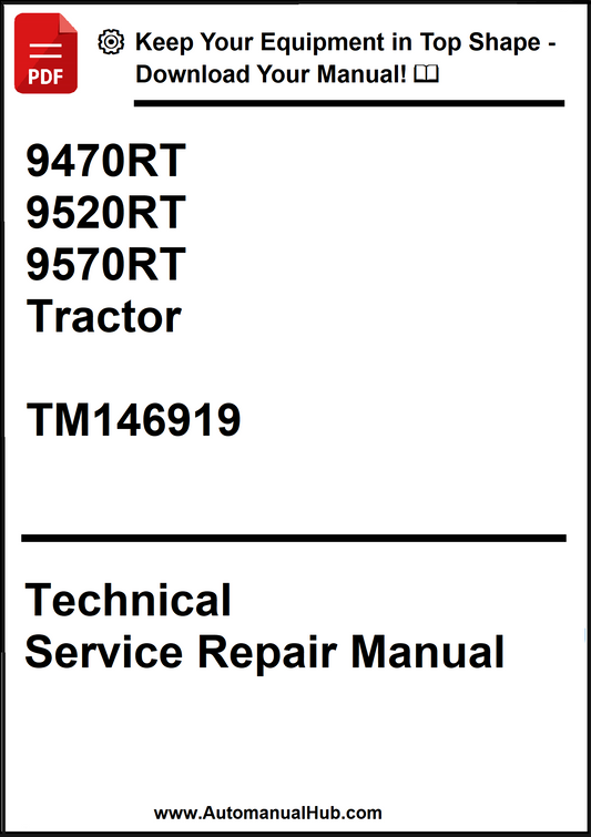 Technical Service Repair Manual for 9470RT, 9520RT, and 9570RT tractors with a download link.
