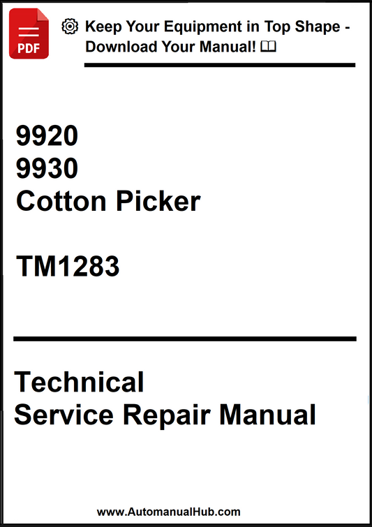 Technical service repair manual for 9920, 9930 cotton picker with model number TM1283 on a white background.