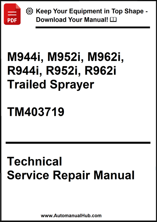 Technical Service Repair Manual for trailed sprayers with model numbers listed.