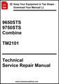 Technical Service Repair Manual for 9650STS, 9750STS Combine with TM2101 on a white background.