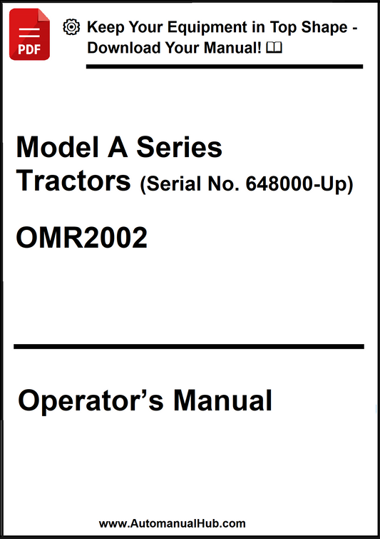 Operator's manual for Model A Series Tractors with a download prompt at the top.