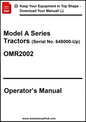 Operator's manual for Model A Series Tractors with a download prompt at the top.