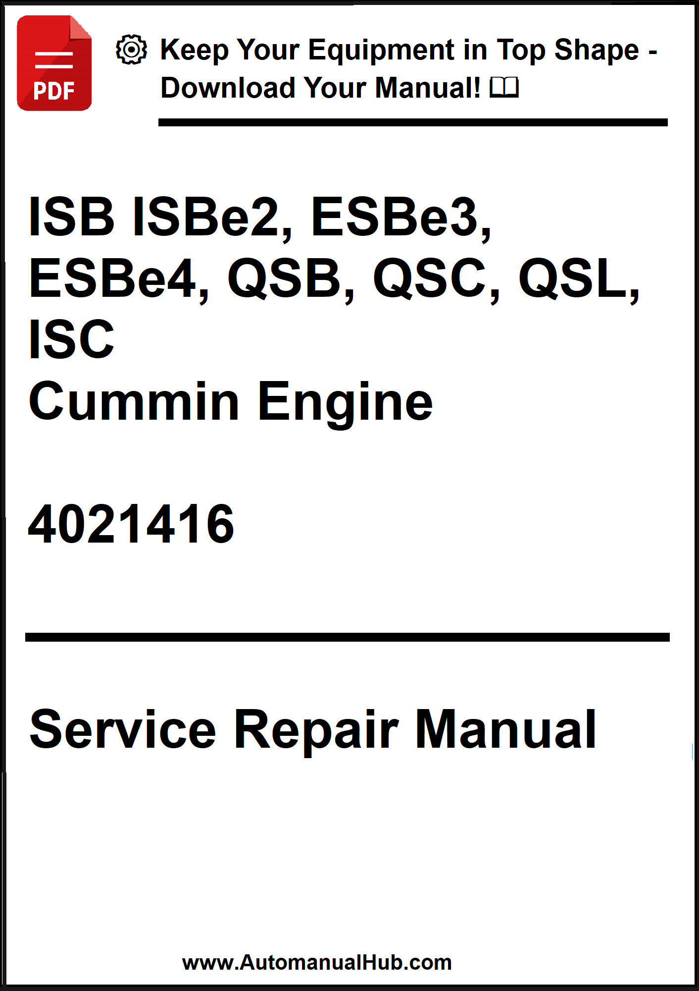 Service repair manual for Cummin Engine models on a white background