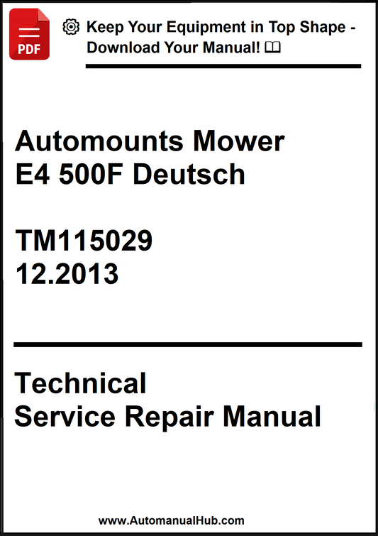 Technical service repair manual for Automounts Mower E4 500F Deutsch with publication details.
