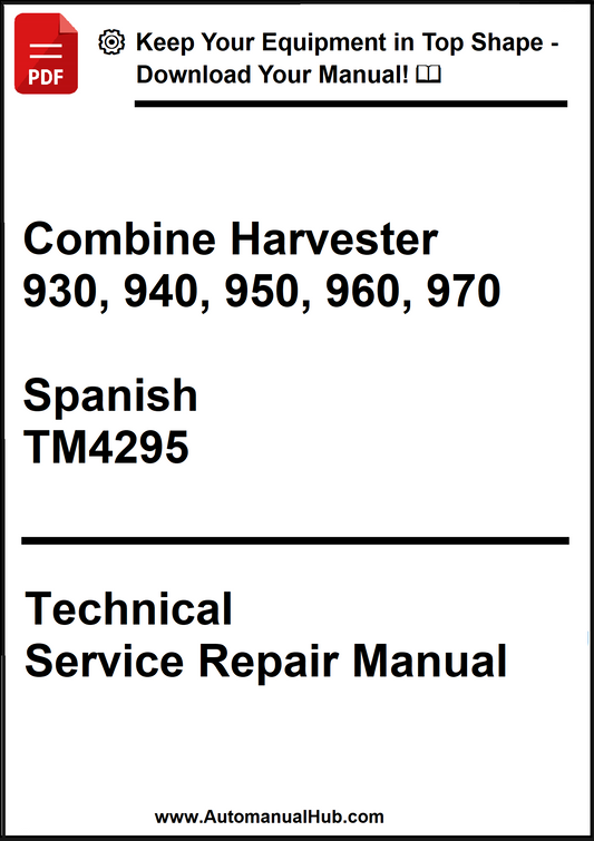 Technical service repair manual for combine harvesters in Spanish with model numbers and manual number.