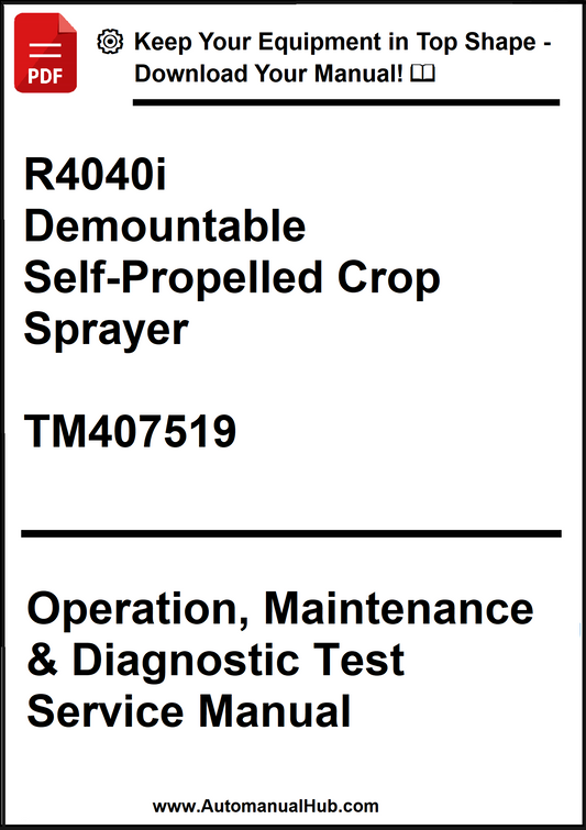Manual cover for R4040i Demountable Self-Propelled Crop Sprayer with text on a white background