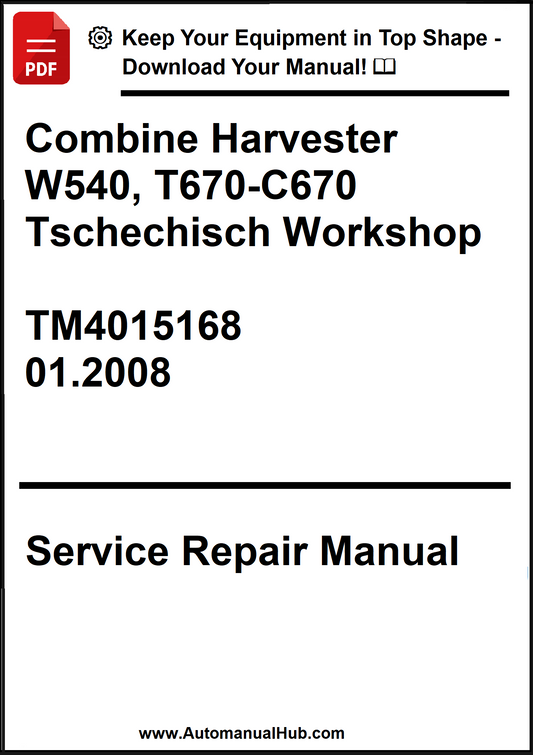 Service repair manual for Combine Harvester W540, T670-C670 with Czech text on a white background.