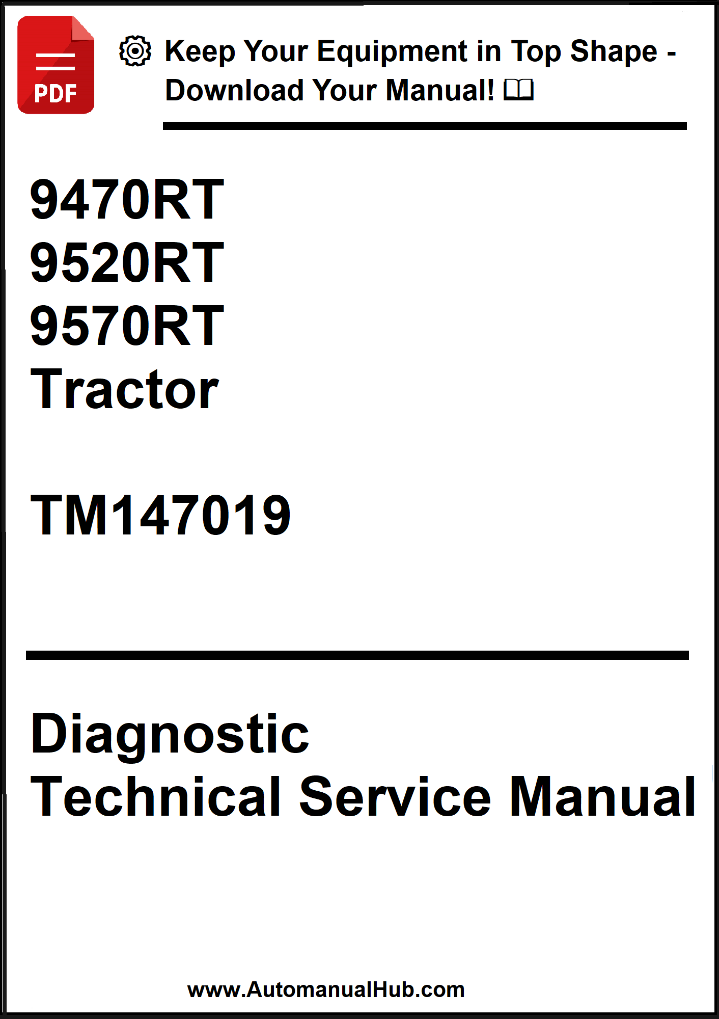 Diagnostic technical service manual for John Deere tractors on a white background