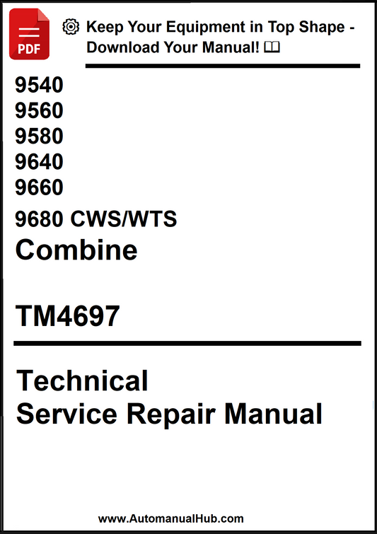 Technical Service Repair Manual for combine equipment with contact information for download.