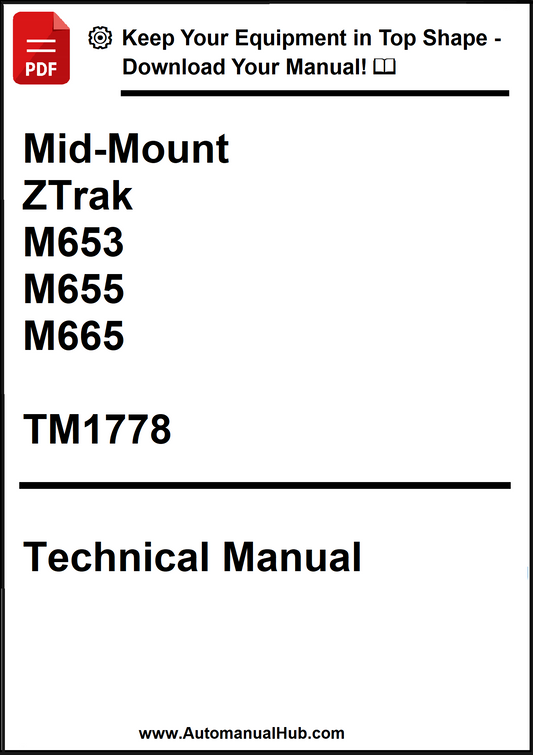 Technical manual cover for Mid-Mount ZTrak models M653, M655, M665, and TM1778.