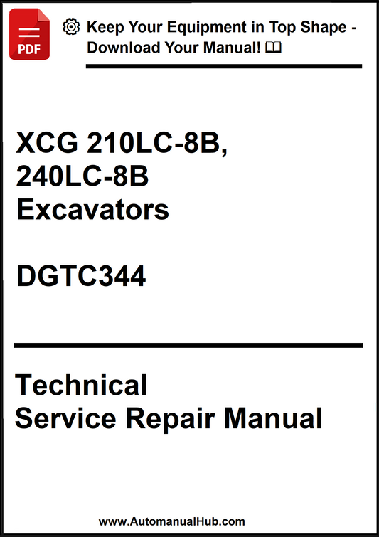 Technical service repair manual for XCG 210LC-8B, 240LC-8B excavators on a white background