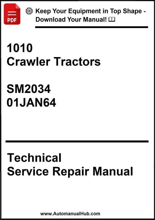 Technical service repair manual for crawler tractors with a red PDF icon and text.