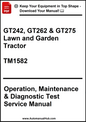 Manual for GT242, GT262 & GT275 lawn and garden tractors with a download offer.