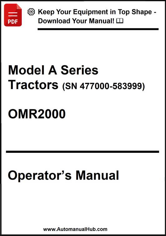 Operator's manual for Model A Series Tractors with serial number range on a white background