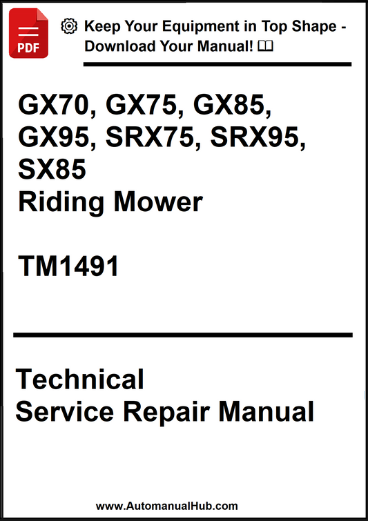 Technical service repair manual for riding mowers on a white background