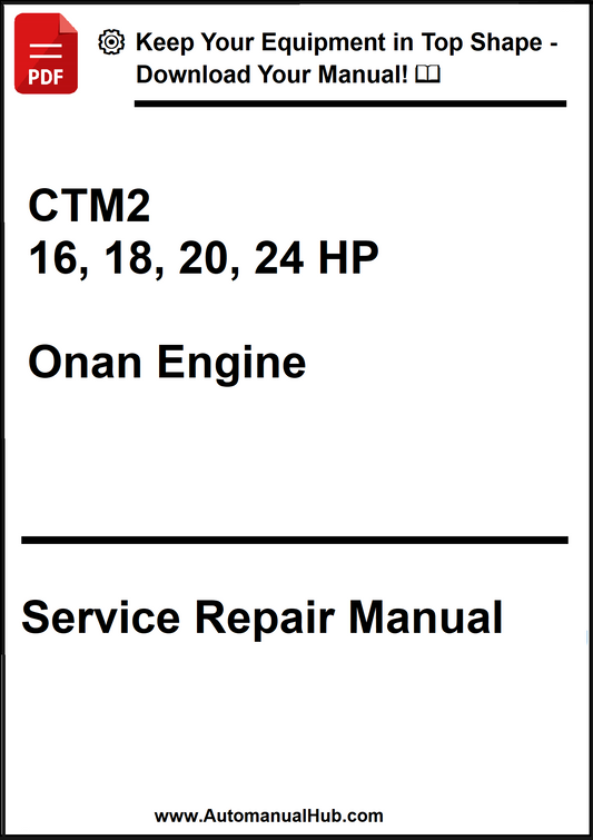 Service repair manual for Onan Engine CTM2 with HP specifications on a white background.