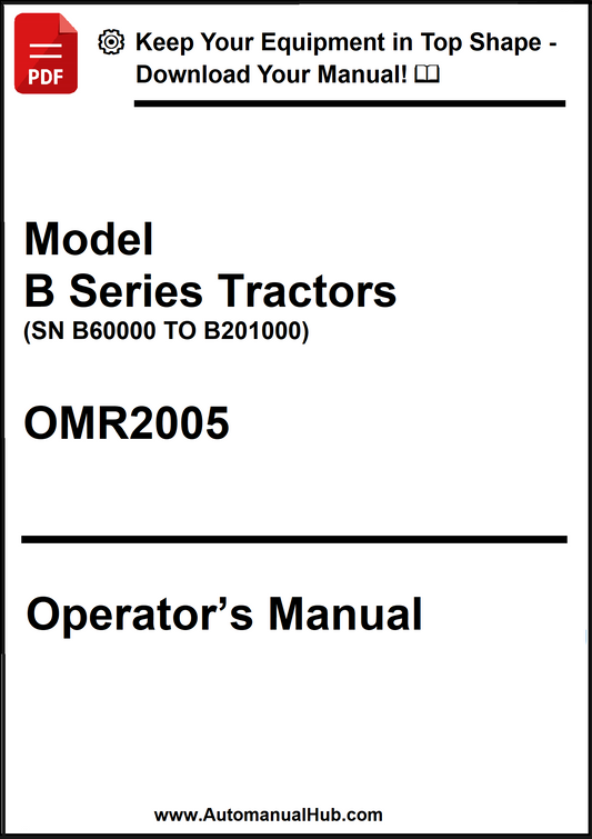 Operator's manual for Model B Series Tractors with a download prompt at the top.