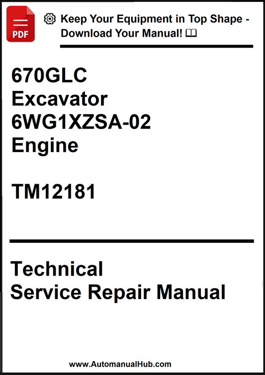 Technical service repair manual for 670GLC excavator engine on a white background