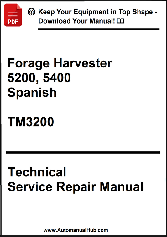 Technical service repair manual for Forage Harvester 5200, 5400 in Spanish with a download prompt.