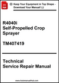 Technical service repair manual for R4040i Self-Propelled Crop Sprayer with a download offer.
