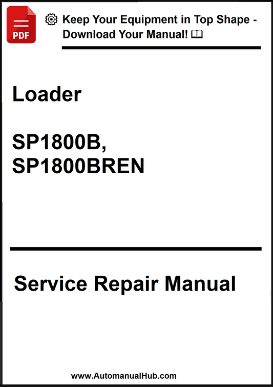Service repair manual cover for Loader SP1800B and SP1800BREN with download prompt.