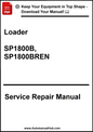 Service repair manual cover for Loader SP1800B and SP1800BREN with download prompt.