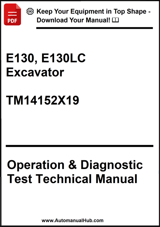 Technical manual cover for E130 and E130LC excavator operation and diagnostic test