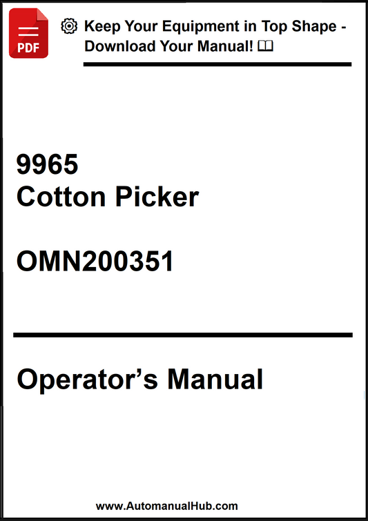 Operator's manual for a cotton picker model 9965 with a download prompt.