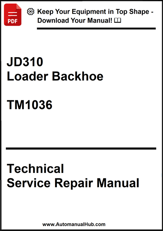 Technical Service Repair Manual for JD310 Loader Backhoe model TM1036 on a white background