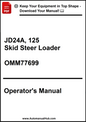 Operator's manual for JD24A, 125 Skid Steer Loader with a download prompt at the top.