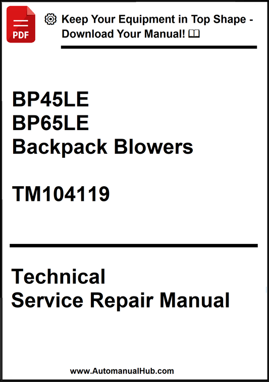 Technical service repair manual for backpack blowers on a white background