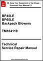 Technical service repair manual for backpack blowers on a white background